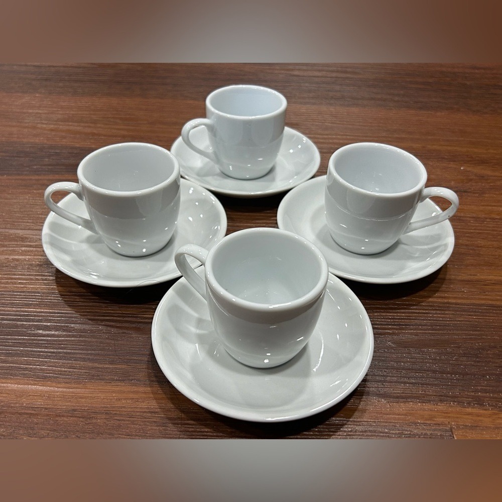 Gibson 9 Piece White Ceramic Espresso‎ Cup And Saucer Set With Metal Stand